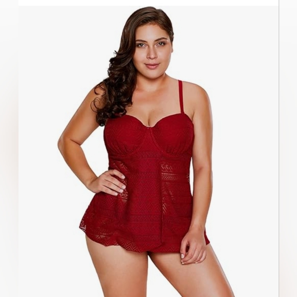ESPRLIA Womens Lace Crisscross Open Back Tankini Swimsuits with Briefs (US18-20)